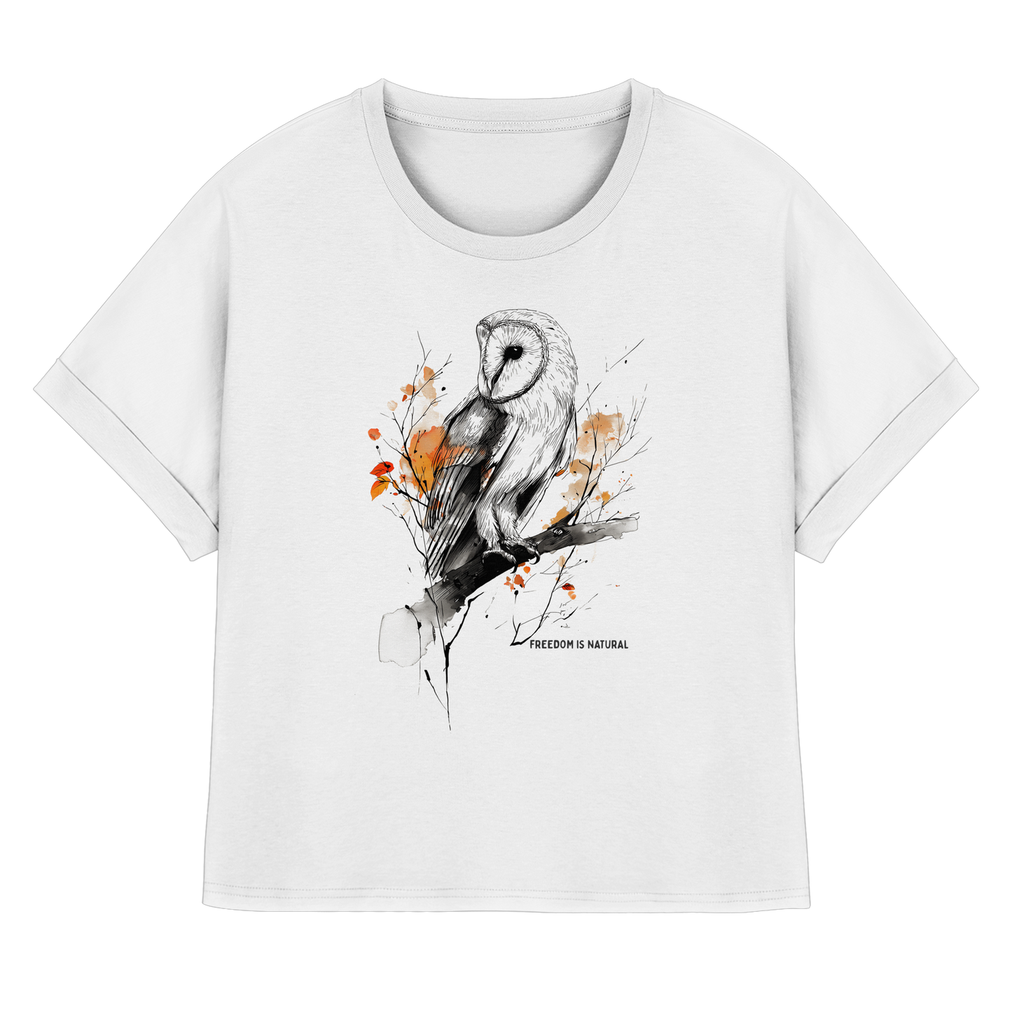 Eule Sketch Art Style - Womens Organic Rolled Sleeves T-Shirt