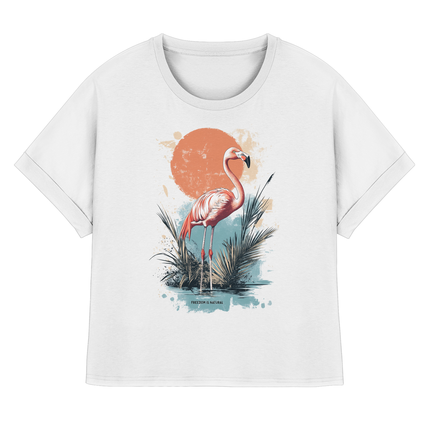Flamingo Watercolor Style - Womens Organic Rolled Sleeves T-Shirt
