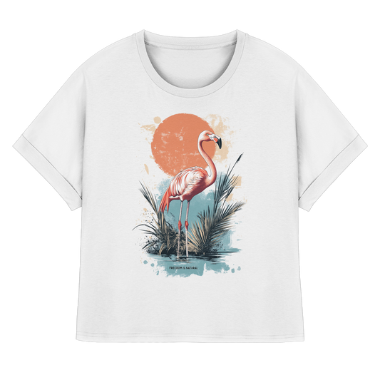 Flamingo Watercolor Style - Womens Organic Rolled Sleeves T-Shirt