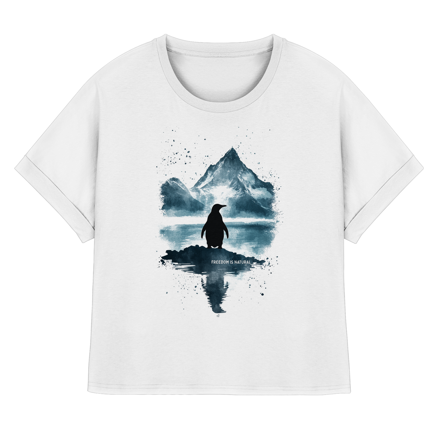 Pinguin Watercolor Style - Womens Organic Rolled Sleeves T-Shirt