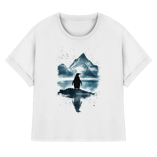Pinguin Watercolor Style - Womens Organic Rolled Sleeves T-Shirt