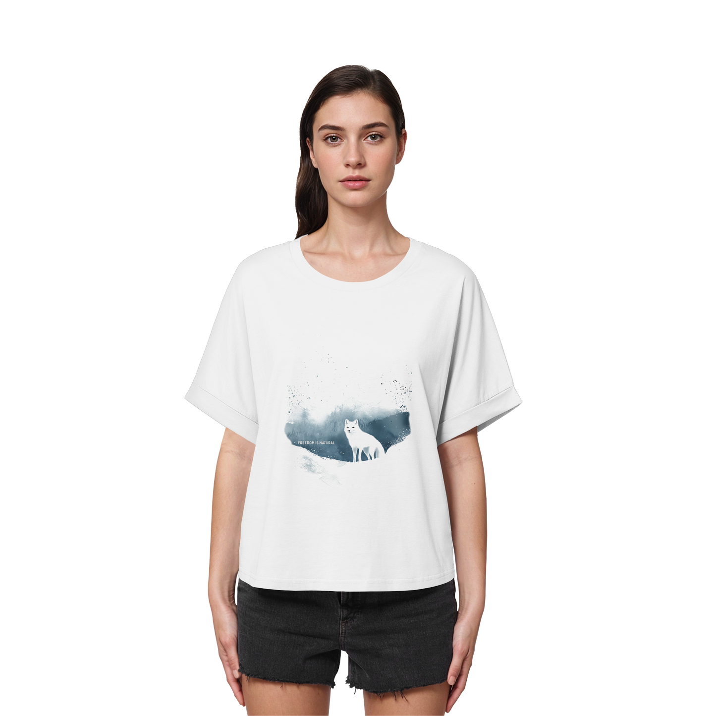 Schneefuchs Watercolor Style - Womens Organic Rolled Sleeves T-Shirt