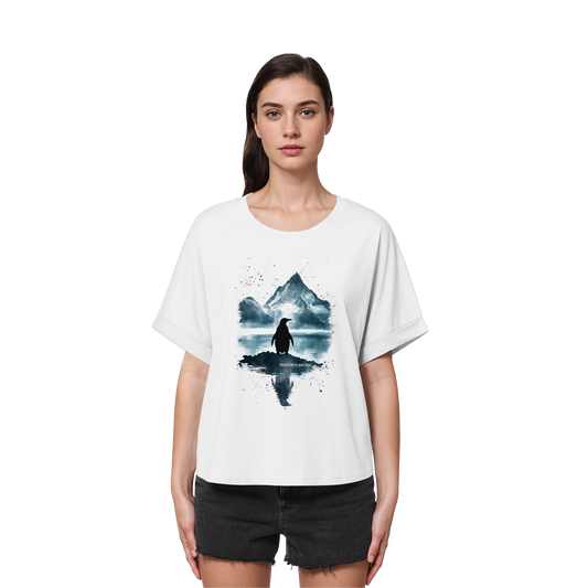 Pinguin Watercolor Style - Womens Organic Rolled Sleeves T-Shirt