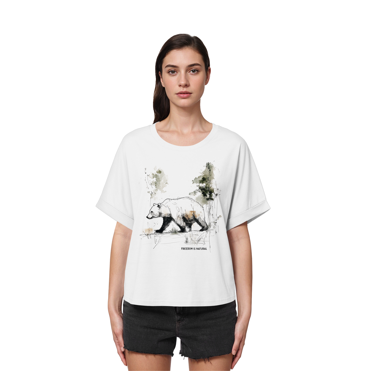 Bär Sketch Art Style - Womens Organic Rolled Sleeves T-Shirt