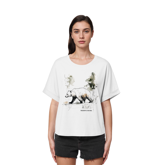 Bär Sketch Art Style - Womens Organic Rolled Sleeves T-Shirt