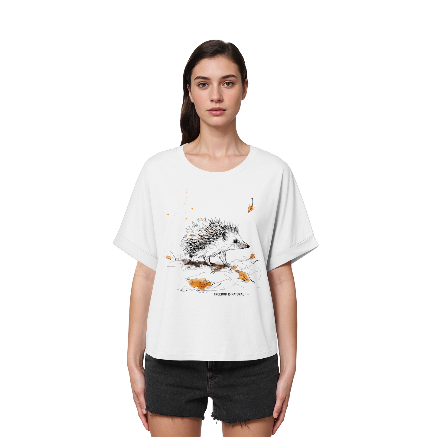 Igel Sketch Art Style - Womens Organic Rolled Sleeves T-Shirt