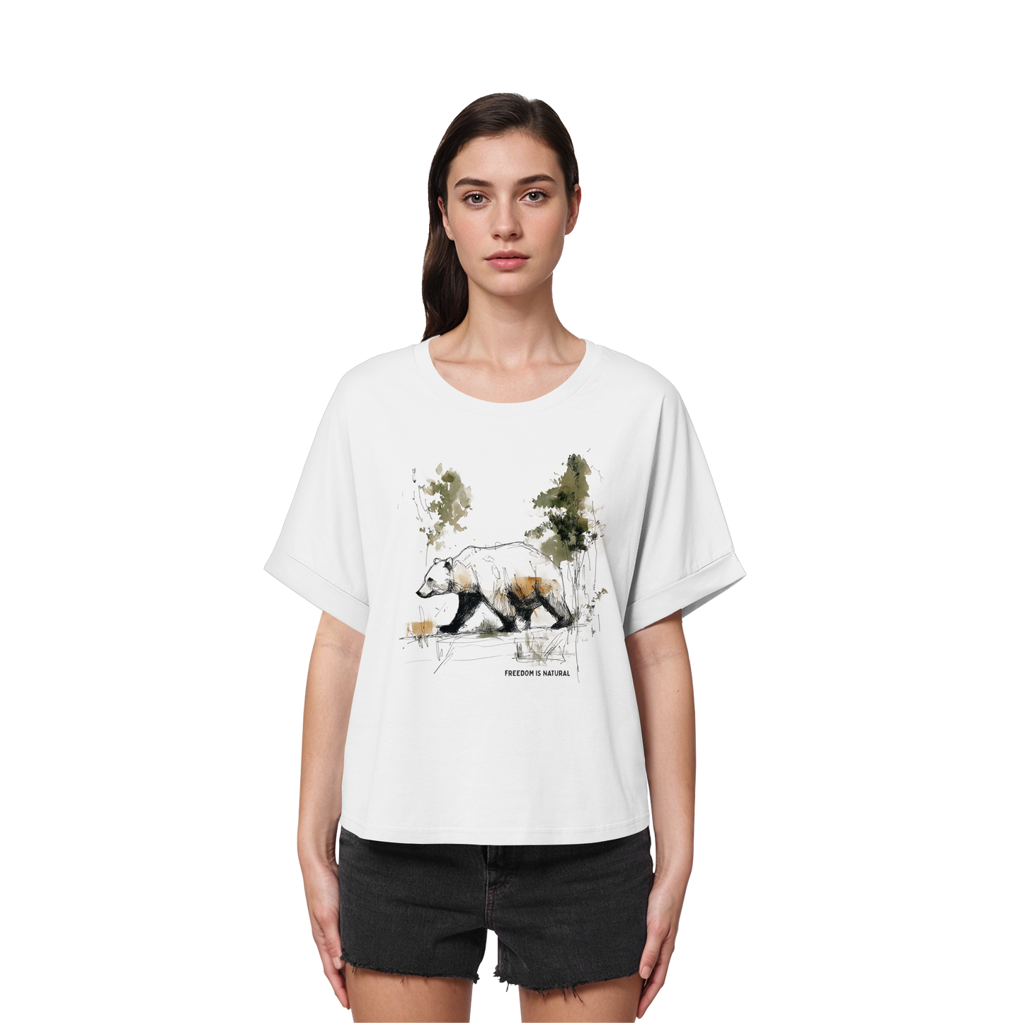 Bär Sketch Art Style - Womens Organic Rolled Sleeves T-Shirt