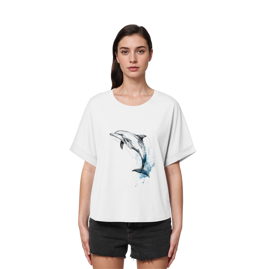 Delphin Watercolor Style - Womens Organic Rolled Sleeves T-Shirt