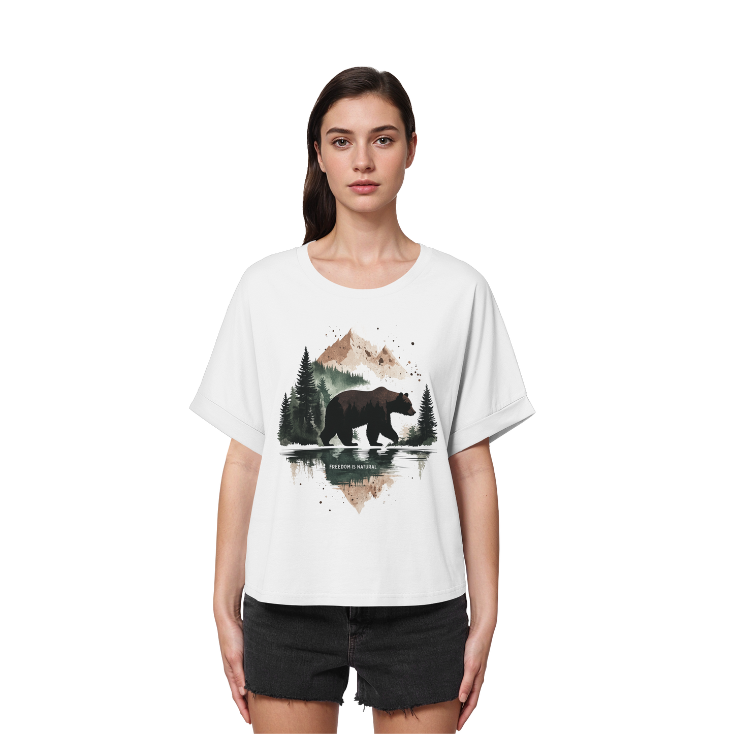 Bär Watercolor Style - Womens Organic Rolled Sleeves T-Shirt