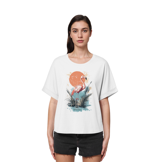 Flamingo Watercolor Style - Womens Organic Rolled Sleeves T-Shirt