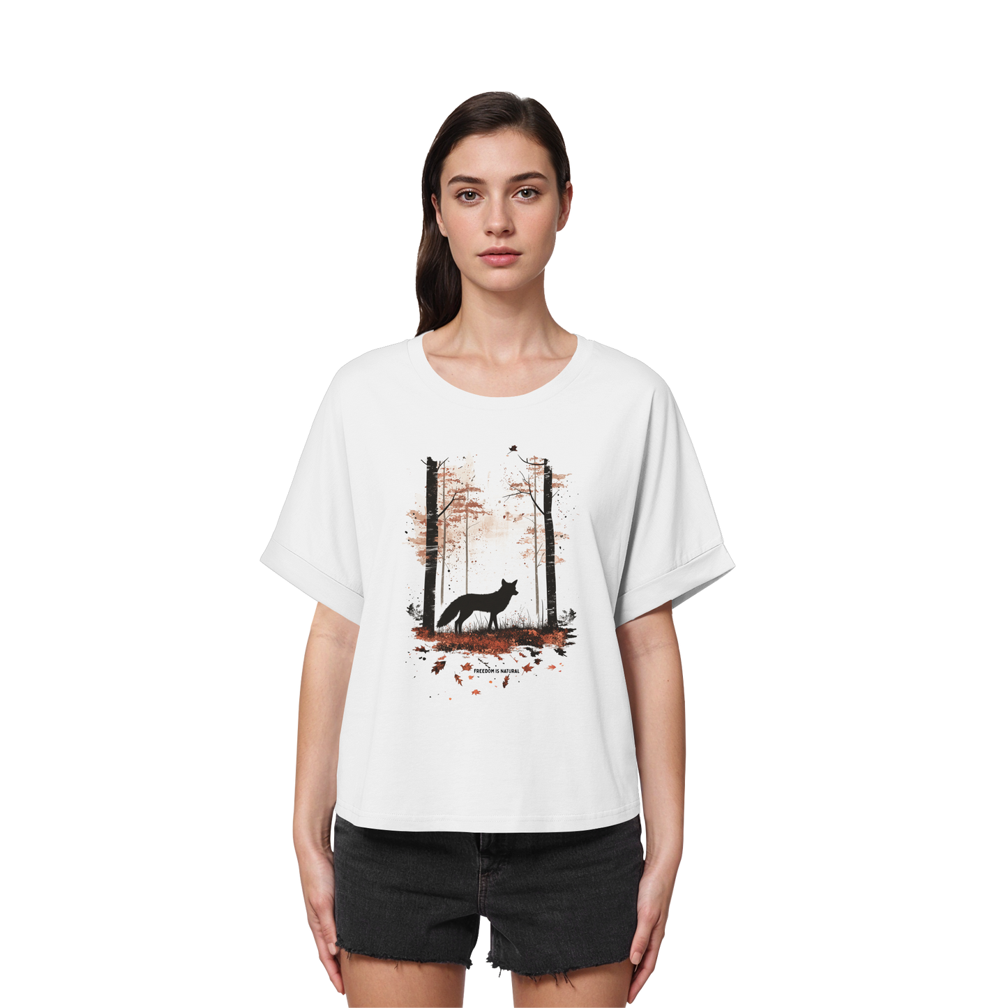 Fuchs Watercolor Style - Womens Organic Rolled Sleeves T-Shirt