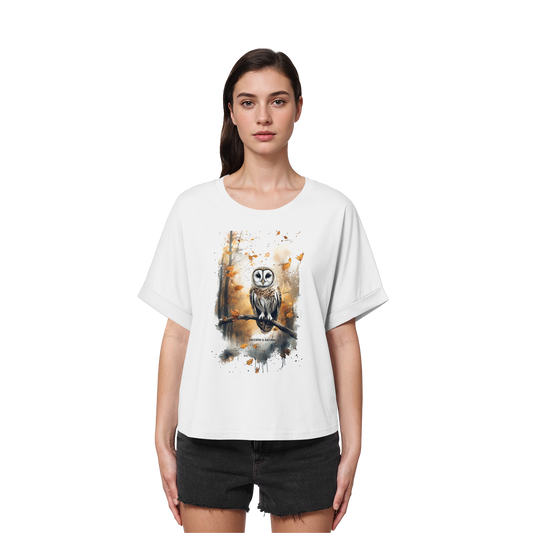 Eule Watercolor Style - Womens Organic Rolled Sleeves T-Shirt